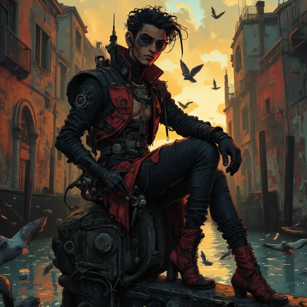 Steampunk traveler at dusk — Steampunk traveler at dusk. An imaginative character study with distinctive materials, expressive posture and cinematic lighting. Create a new…