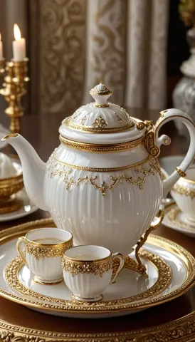 White and gold porcelain tea set — White and gold porcelain tea set. A carefully composed still life with clear material textures, controlled lighting and a clean focal point.…