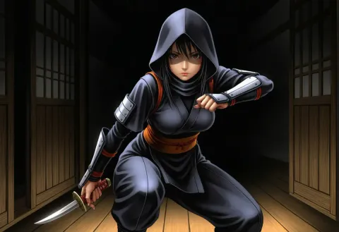 Hooded animated swordswoman — Hooded animated swordswoman. An imaginative character study with distinctive materials, expressive posture and cinematic lighting. Create a new…