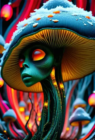 Colorful mushroom creature — Colorful mushroom creature. An imaginative character study with distinctive materials, expressive posture and cinematic lighting. Create a new…