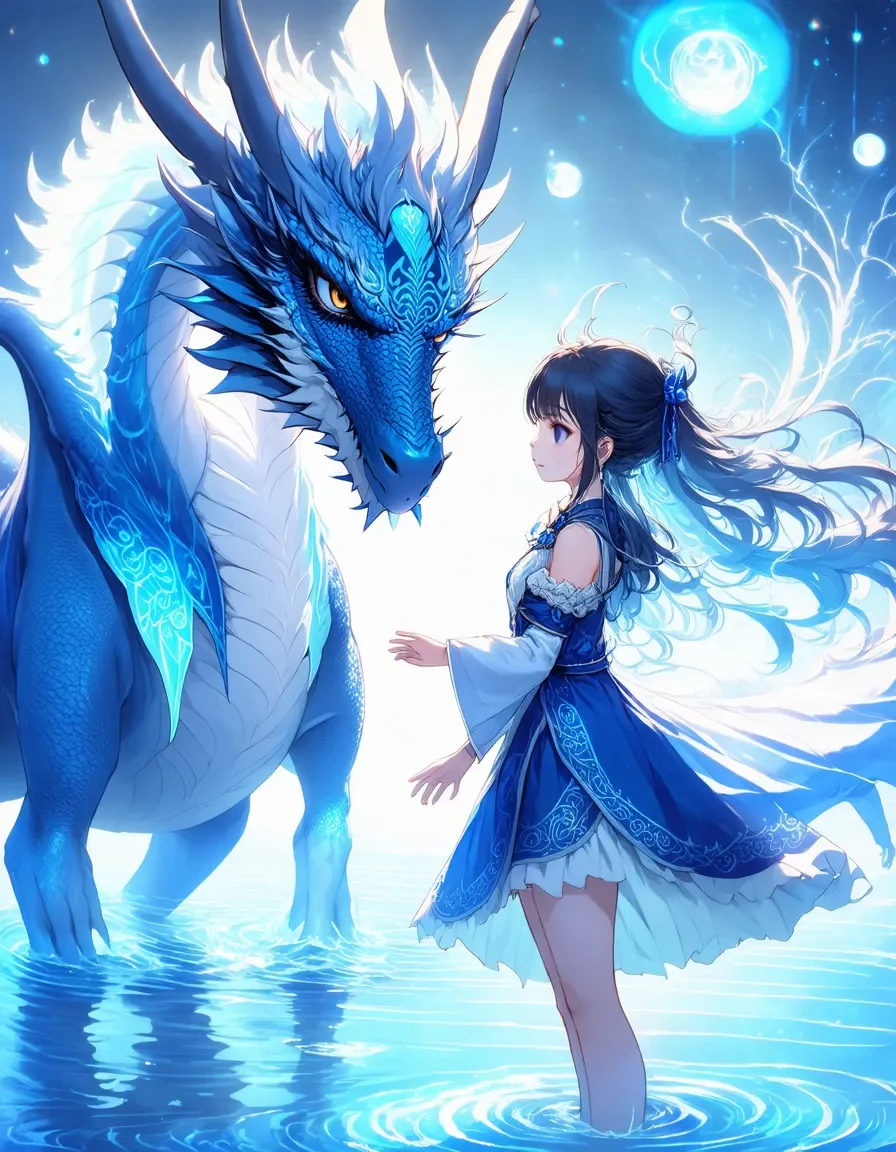 Ice dragon and blue winter fairy — Ice dragon and blue winter fairy. Expressive illustration, harmonious colors, a clear focal point and carefully arranged details. Create a new…