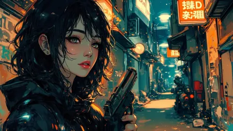 Neon alley painted portrait — Neon alley painted portrait. Expressive illustration, harmonious colors, a clear focal point and carefully arranged details. Create a new…