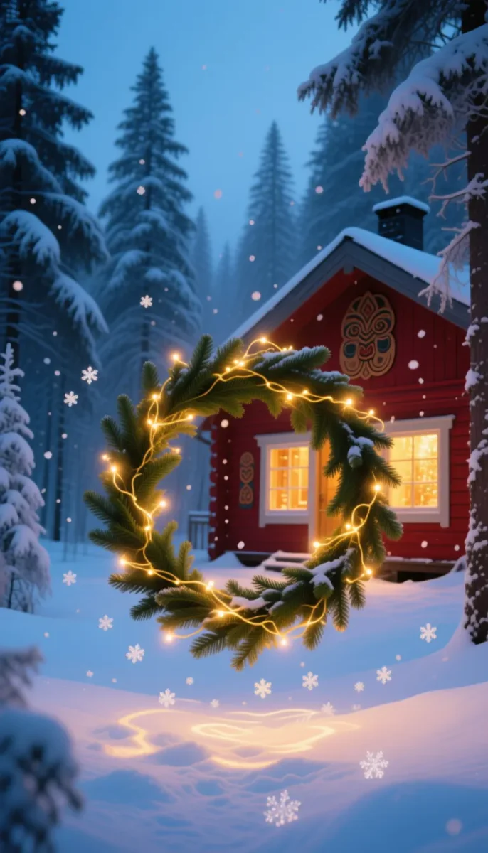 Festive cabin in a snowy forest — Festive cabin in a snowy forest. Expressive illustration, harmonious colors, a clear focal point and carefully arranged details. Create a new…