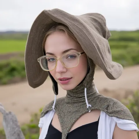 Whimsical broad hat portrait — Whimsical broad hat portrait. Natural photographic detail, balanced composition, expressive light and clear subject separation. Create a new…