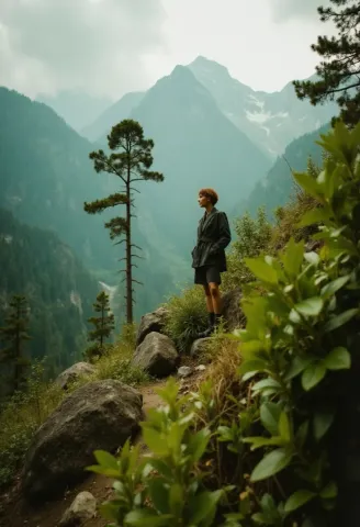 Hiker above a misty mountain valley — Hiker above a misty mountain valley. An atmospheric environment with layered depth, coherent lighting and rich environmental detail. Create…