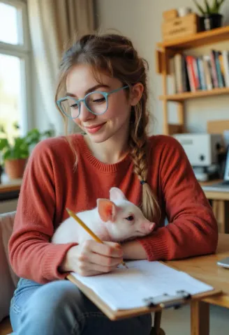 Writing with a cat on the lap — Writing with a cat on the lap. Natural photographic detail, balanced composition, expressive light and clear subject separation. Create a new…
