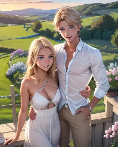 Illustrated couple in the countryside — Illustrated couple in the countryside. Expressive illustration, harmonious colors, a clear focal point and carefully arranged details.…