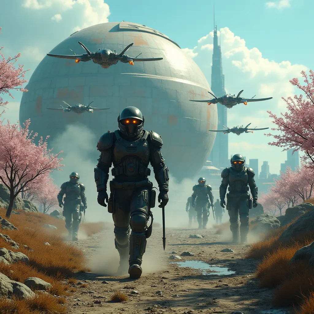 Space explorers approaching a dome — Space explorers approaching a dome. An imaginative character study with distinctive materials, expressive posture and cinematic lighting.…