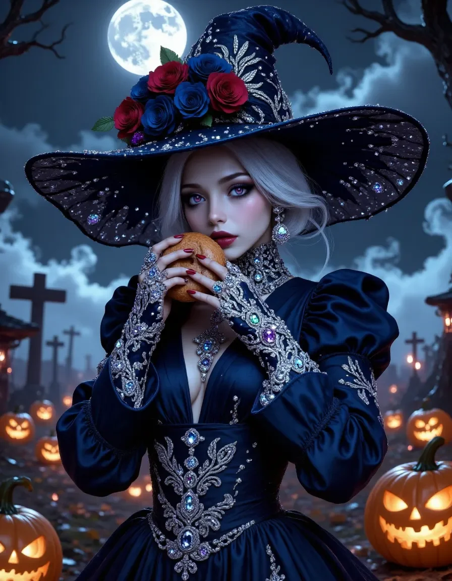 Moonlit star patterned witch hat — Moonlit star patterned witch hat. An imaginative character study with distinctive materials, expressive posture and cinematic lighting. Create…