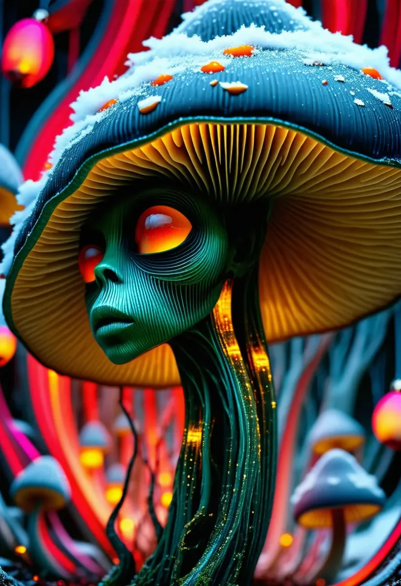 Colorful mushroom creature — Colorful mushroom creature. An imaginative character study with distinctive materials, expressive posture and cinematic lighting. Create a new…