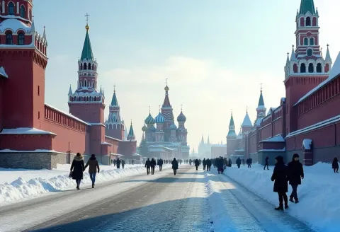 Snowy city square — Snowy city square. An atmospheric environment with layered depth, coherent lighting and rich environmental detail. Create a new interpretation, without logos…