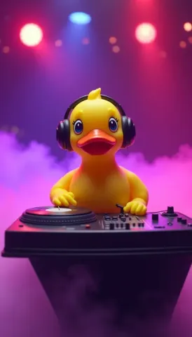 Duck DJ in purple smoke — Duck DJ in purple smoke. An imaginative character study with distinctive materials, expressive posture and cinematic lighting. Create a new…