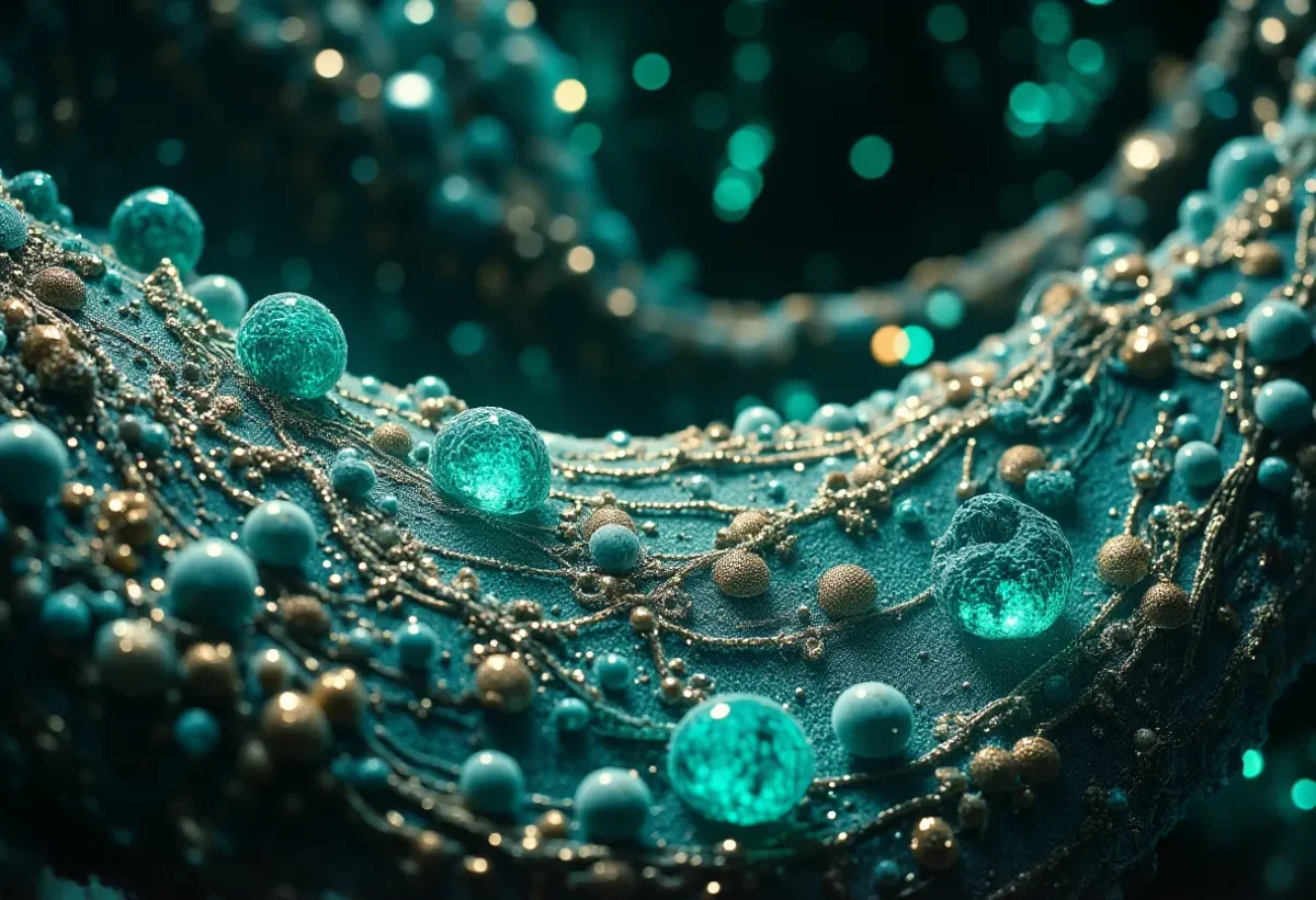 Turquoise glass bead landscape — Turquoise glass bead landscape. A carefully composed still life with clear material textures, controlled lighting and a clean focal point. Create…