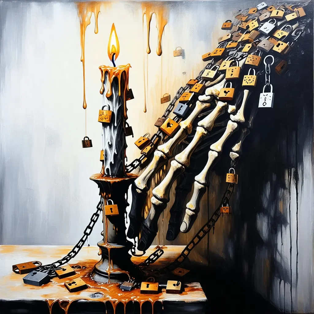 Surreal candle and mechanical keys — Surreal candle and mechanical keys. Expressive illustration, harmonious colors, a clear focal point and carefully arranged details. Create a…