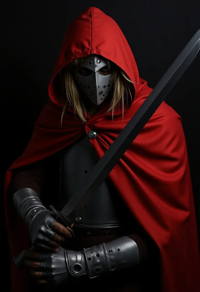 Red cloaked masked knight — Red cloaked masked knight. An imaginative character study with distinctive materials, expressive posture and cinematic lighting. Create a new…