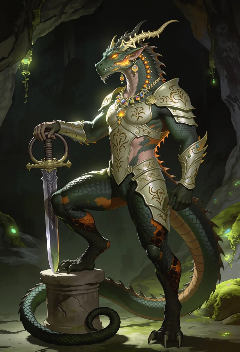 Golden armored dragon knight — Golden armored dragon knight. An imaginative character study with distinctive materials, expressive posture and cinematic lighting. Create a new…