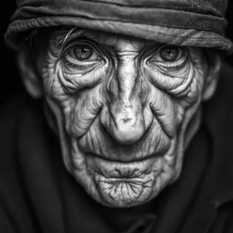 Weathered black and white portrait — Weathered black and white portrait. Natural photographic detail, balanced composition, expressive light and clear subject separation. Create…