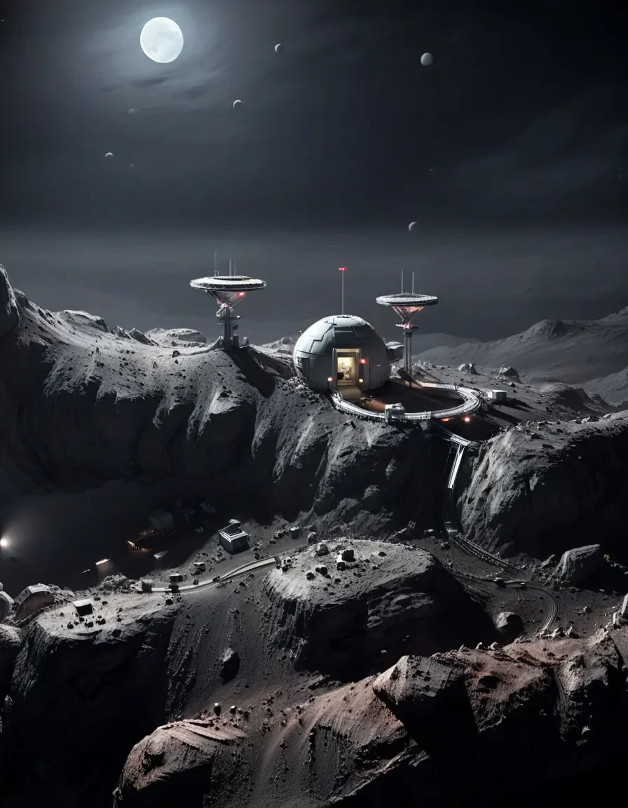 Lunar research station — Lunar research station. An atmospheric environment with layered depth, coherent lighting and rich environmental detail. Create a new interpretation…