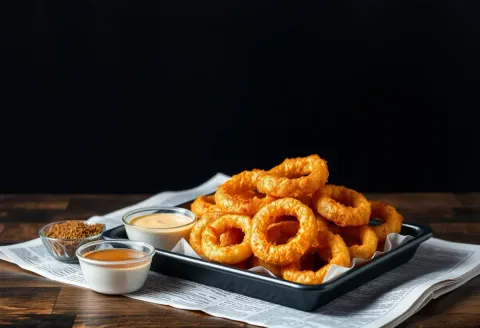 Crispy rings on a dark tray — Crispy rings on a dark tray. A carefully composed still life with clear material textures, controlled lighting and a clean focal point. Create a new…