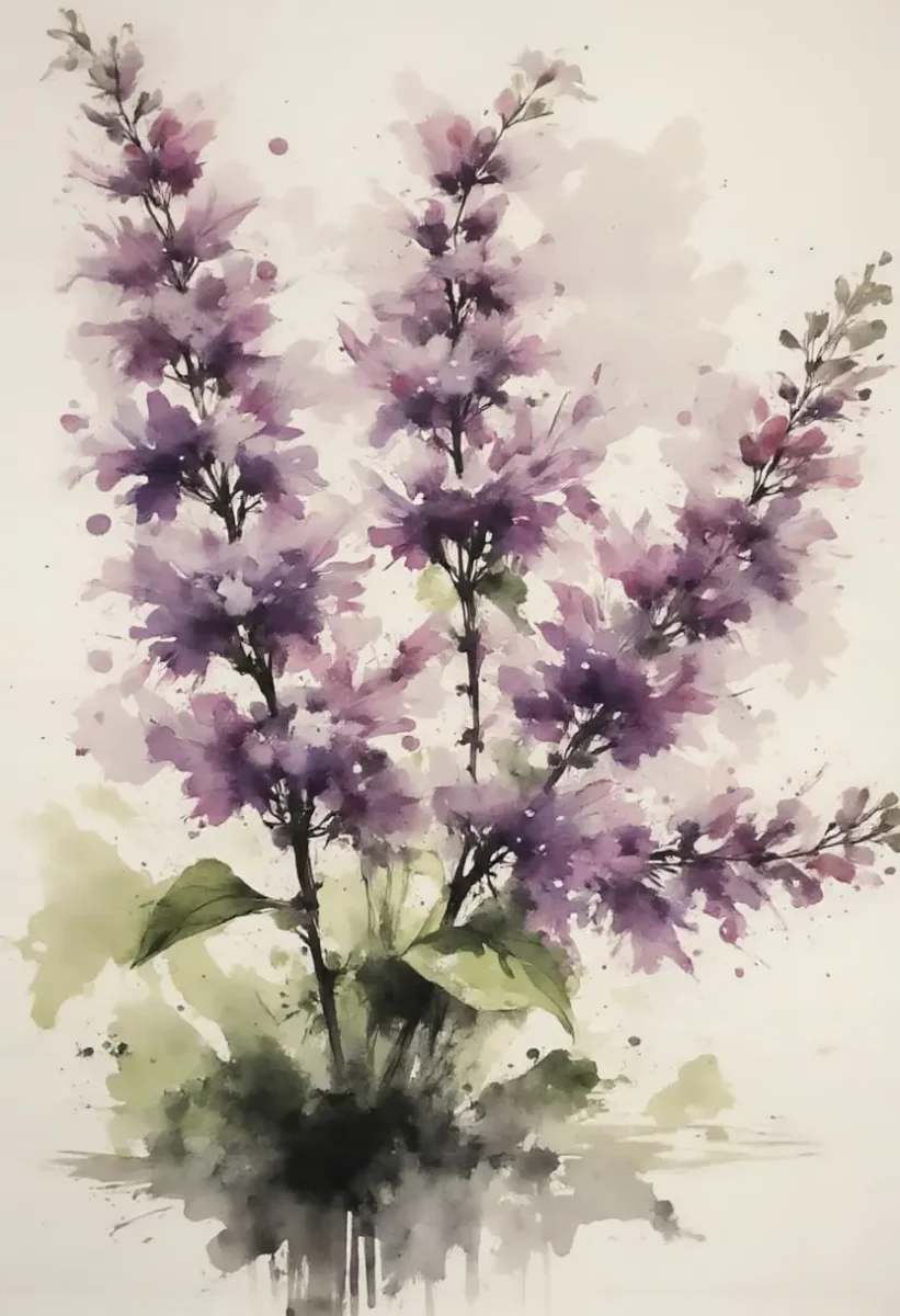 Watercolor purple blossoms — Watercolor purple blossoms. Expressive illustration, harmonious colors, a clear focal point and carefully arranged details. Create a new…