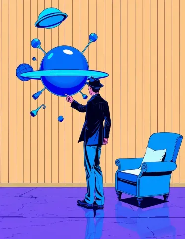 Surreal blue orbit interior — Surreal blue orbit interior. Expressive illustration, harmonious colors, a clear focal point and carefully arranged details. Create a new…