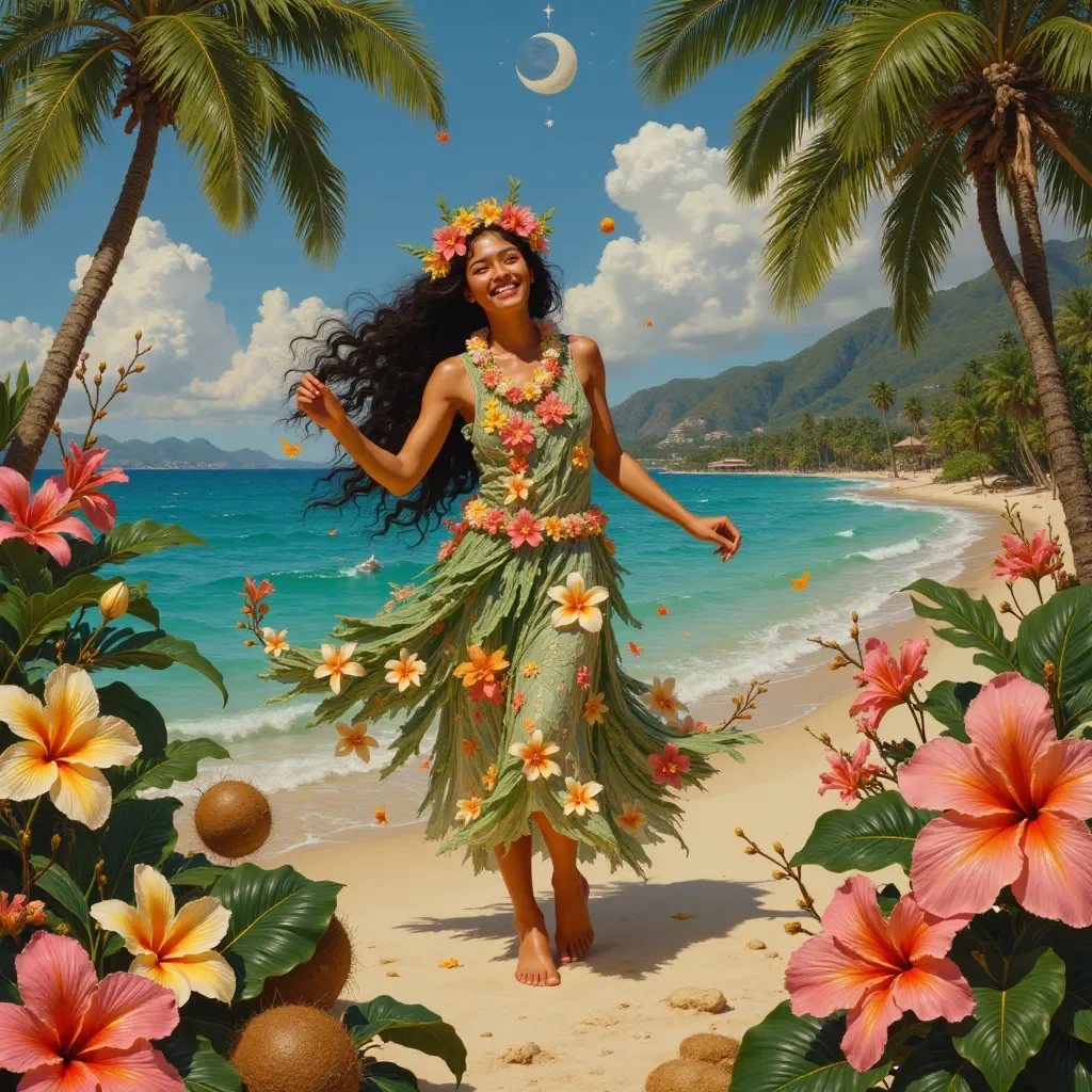 Tropical island dancer painting — Tropical island dancer painting. Expressive illustration, harmonious colors, a clear focal point and carefully arranged details. Create a new…