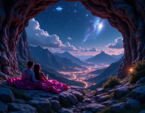 Starry valley viewed from a cave — Starry valley viewed from a cave. An atmospheric environment with layered depth, coherent lighting and rich environmental detail. Create a new…
