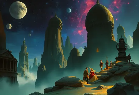 Alien domes beneath the stars — Alien domes beneath the stars. An atmospheric environment with layered depth, coherent lighting and rich environmental detail. Create a new…
