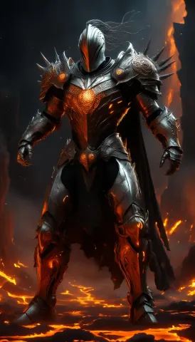 Molten armored guardian — Molten armored guardian. An imaginative character study with distinctive materials, expressive posture and cinematic lighting. Create a new…