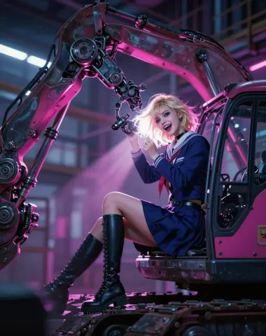 Mechanical arms in a neon workshop — Mechanical arms in a neon workshop. An imaginative character study with distinctive materials, expressive posture and cinematic lighting.…