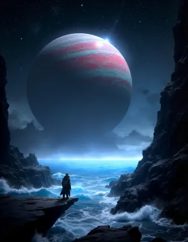 Planet over the sea