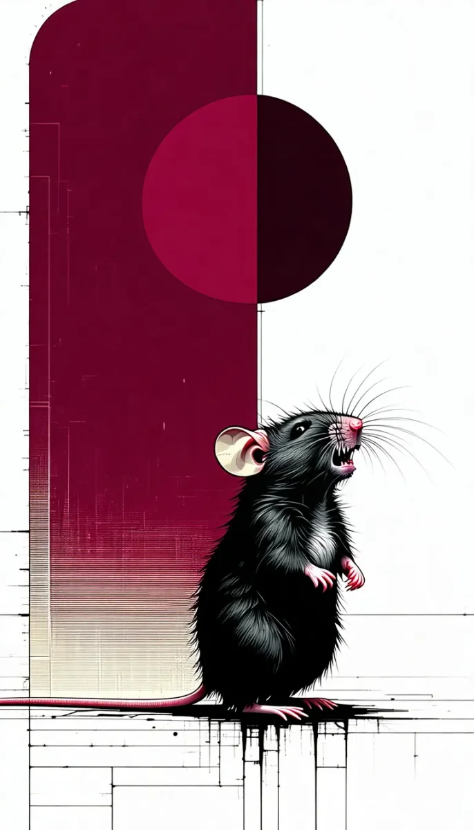 Black mouse and red geometric shapes — Black mouse and red geometric shapes. Expressive illustration, harmonious colors, a clear focal point and carefully arranged details.…