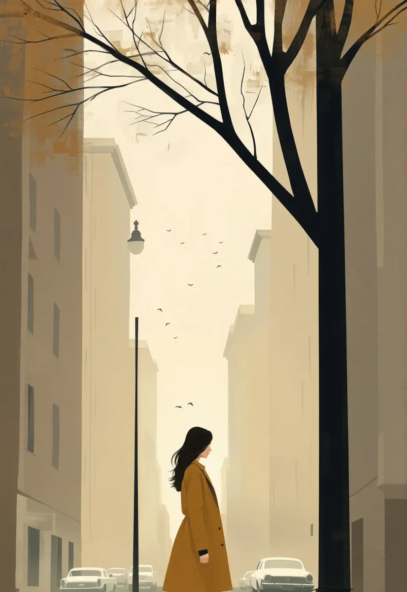 Minimal golden street illustration — Minimal golden street illustration. Expressive illustration, harmonious colors, a clear focal point and carefully arranged details. Create a…