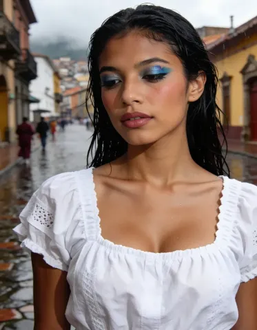 Blue eye makeup street portrait — Blue eye makeup street portrait. Natural photographic detail, balanced composition, expressive light and clear subject separation. Create a new…