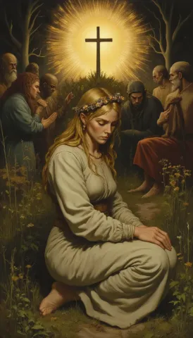 Golden sacred painting — Golden sacred painting. Expressive illustration, harmonious colors, a clear focal point and carefully arranged details. Create a new interpretation…