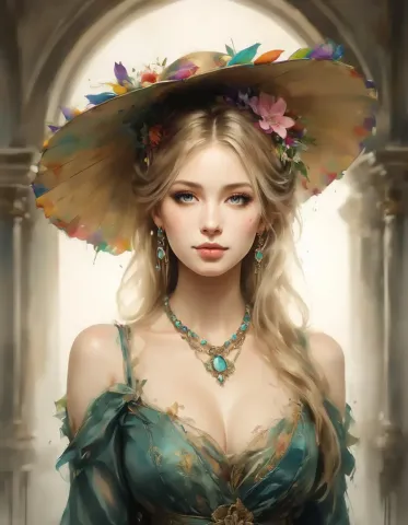 Floral wide brimmed hat portrait — Floral wide brimmed hat portrait. Natural photographic detail, balanced composition, expressive light and clear subject separation. Create a…
