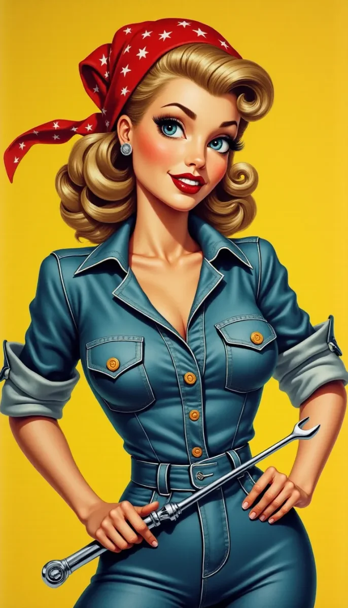 Retro mechanic in blue overalls — Retro mechanic in blue overalls. Expressive illustration, harmonious colors, a clear focal point and carefully arranged details. Create a new…