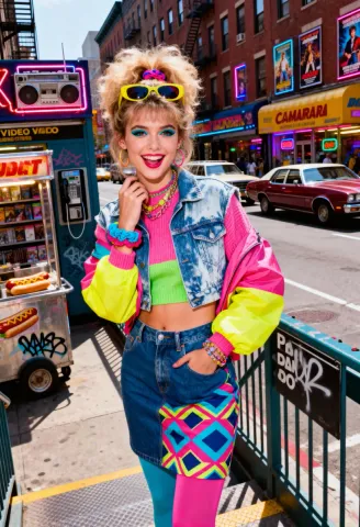 Bright retro city street fashion — Bright retro city street fashion. Natural photographic detail, balanced composition, expressive light and clear subject separation. Create a…