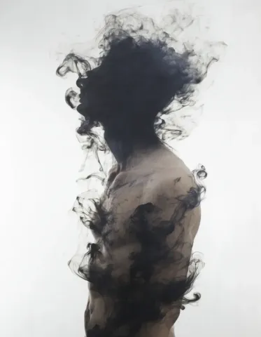 Portrait dissolving into smoke — Portrait dissolving into smoke. Expressive illustration, harmonious colors, a clear focal point and carefully arranged details. Create a new…