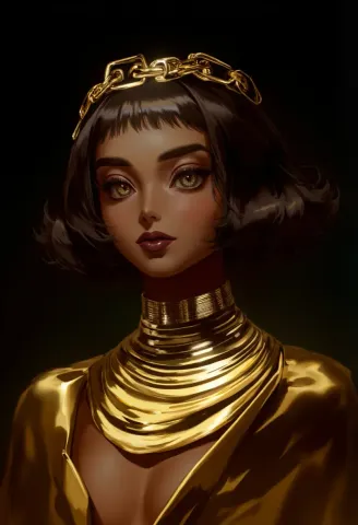 Golden collar painted portrait — Golden collar painted portrait. Expressive illustration, harmonious colors, a clear focal point and carefully arranged details. Create a new…