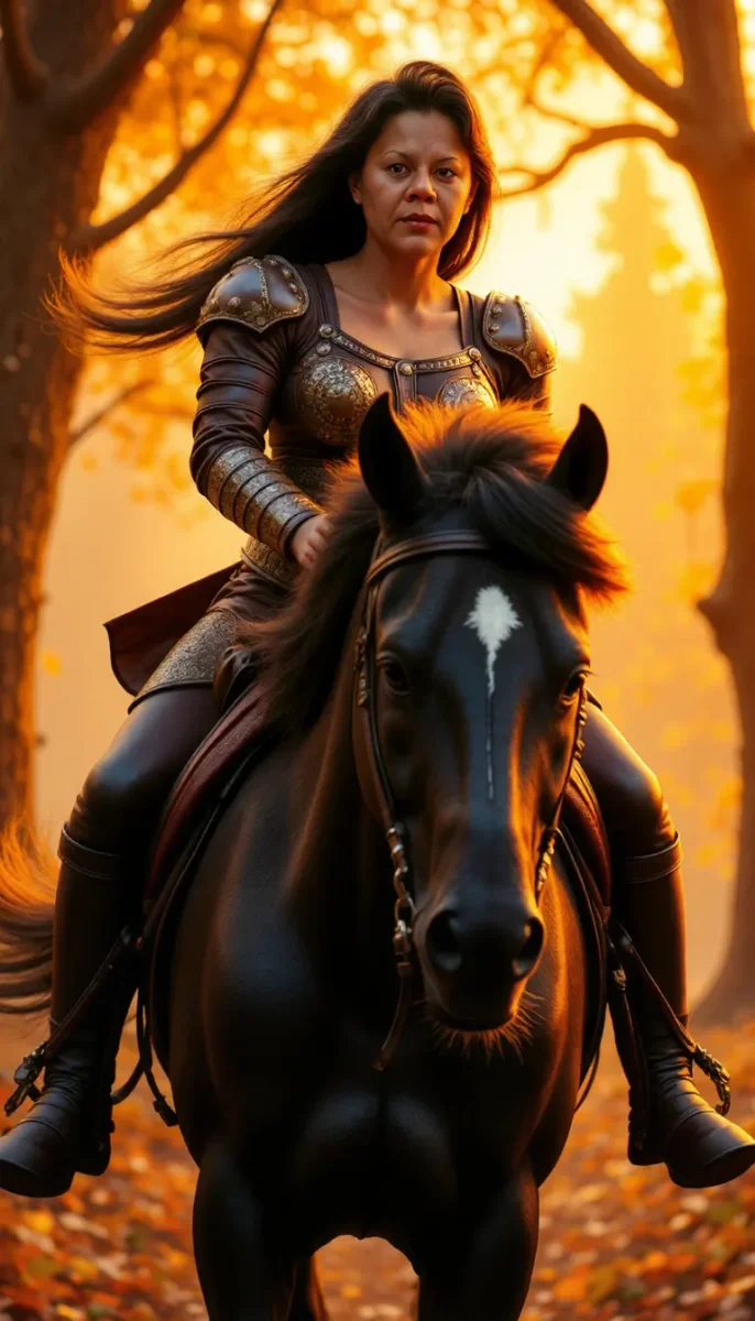 Armored rider in autumn woods — Armored rider in autumn woods. An imaginative character study with distinctive materials, expressive posture and cinematic lighting. Create a new…