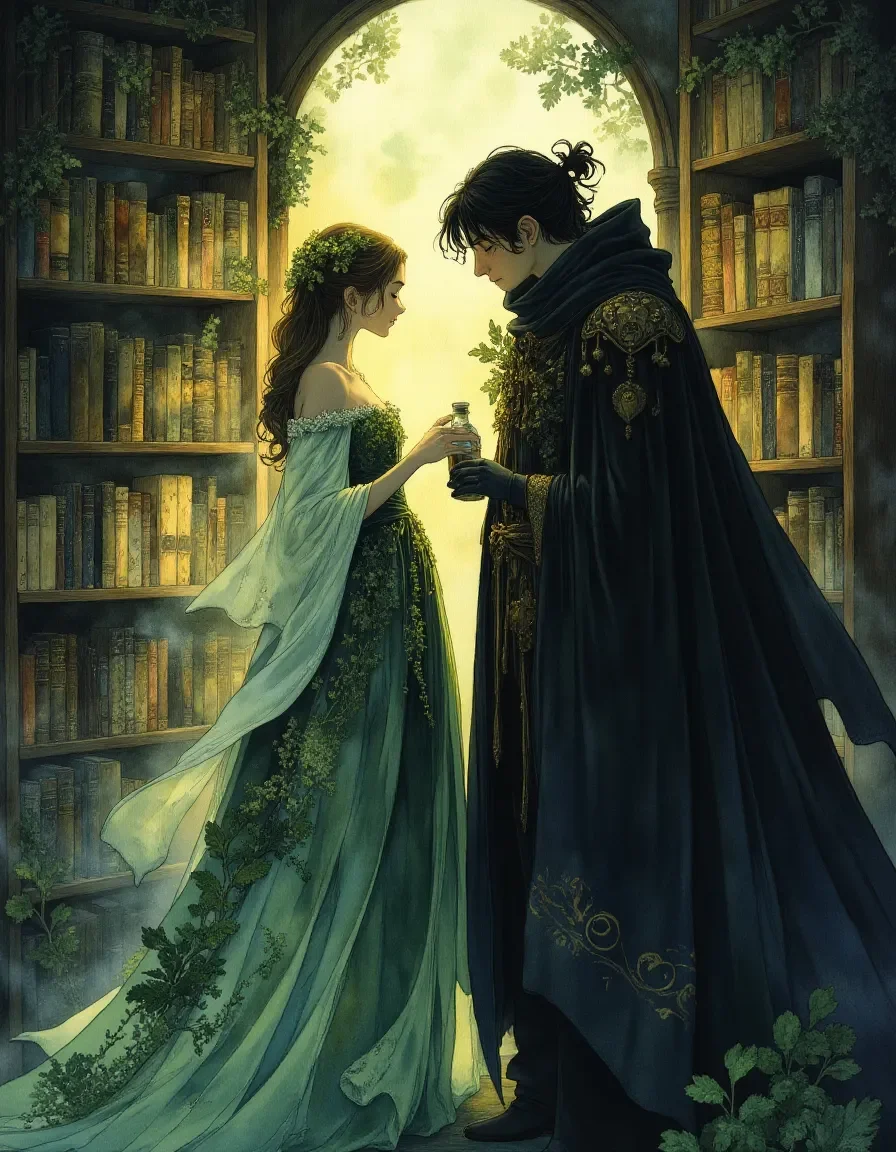 Enchanted library encounter — Enchanted library encounter. Expressive illustration, harmonious colors, a clear focal point and carefully arranged details. Create a new…