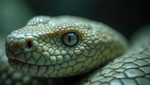 Green snake macro portrait — Green snake macro portrait. An expressive animal portrait, detailed fur or surface texture, a clear focal point and harmonious surroundings. Create a…