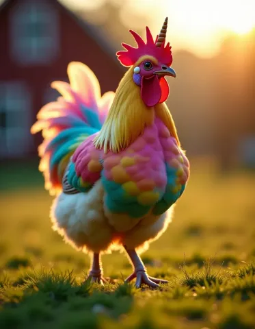 Rainbow feathered rooster — Rainbow feathered rooster. An expressive animal portrait, detailed fur or surface texture, a clear focal point and harmonious surroundings. Create a…