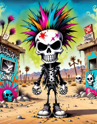 Rainbow punk skeleton — Rainbow punk skeleton. Expressive illustration, harmonious colors, a clear focal point and carefully arranged details. Create a new interpretation…
