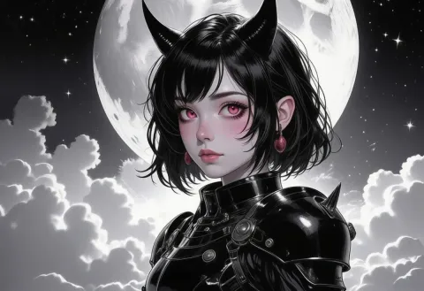 Moonlit black cat ear portrait — Moonlit black cat ear portrait. Expressive illustration, harmonious colors, a clear focal point and carefully arranged details. Create a new…