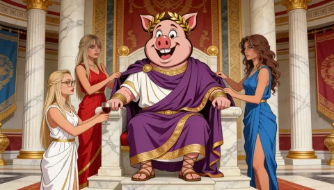 Playful royal court cartoon — Playful royal court cartoon. Expressive illustration, harmonious colors, a clear focal point and carefully arranged details. Create a new…