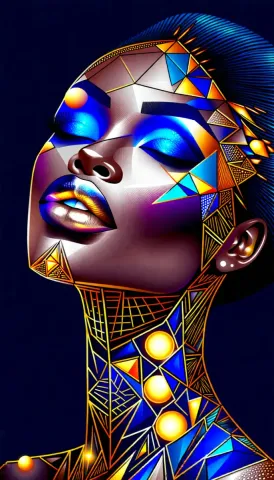 Faceted blue and gold face — Faceted blue and gold face. Expressive illustration, harmonious colors, a clear focal point and carefully arranged details. Create a new…