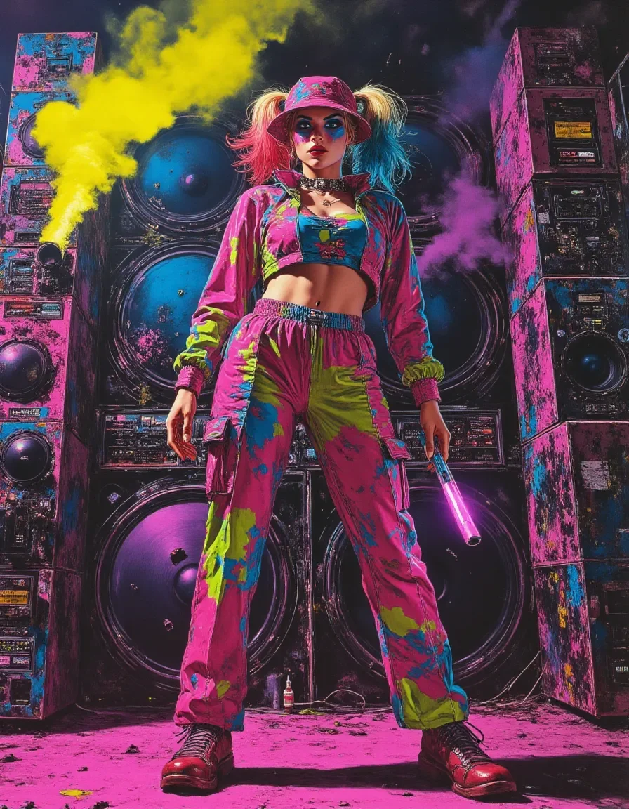 Neon festival streetwear — Neon festival streetwear. Expressive illustration, harmonious colors, a clear focal point and carefully arranged details. Create a new interpretation…