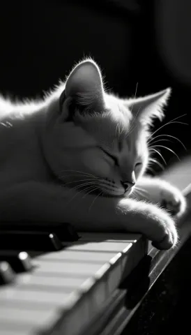 Sleeping kitten at the piano — Sleeping kitten at the piano. An expressive animal portrait, detailed fur or surface texture, a clear focal point and harmonious surroundings.…
